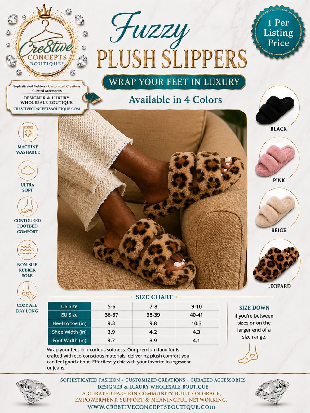 Plush Memory Foam, Fuzzy Non-Slip Cozy Fur Slip-On Slippers-Leopard